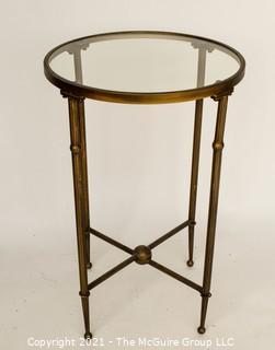 Tall Glass Top & Brass Table,  It measures approximately 17" diameter x 26"T