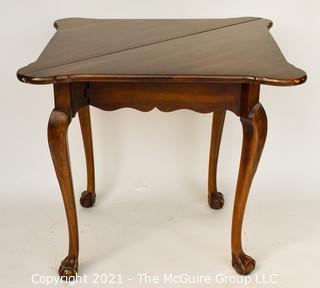 Queen Anne Handkerchief Triangular Gate Leg Corner Table with Paw Feet.  Measures approximately 27"  tall and 28" when open. 