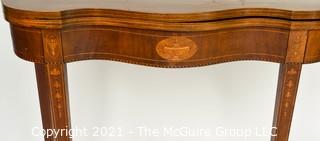 Mahogany Flip Top Gateleg with Satinwood Inlay Game Table; 25" square with leaves up.