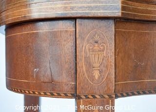 Mahogany Flip Top Gateleg with Satinwood Inlay Game Table; 25" square with leaves up.