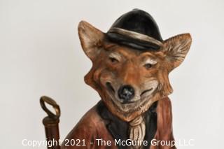 Large Fox Figurine Statue on Set of Spiral Library Stairs; 33" tall