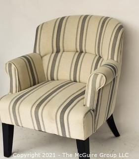 Blue and White Stripe Upholstered Wingback Chair 