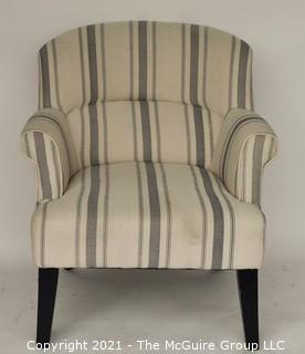 Blue and White Stripe Upholstered Wingback Chair 