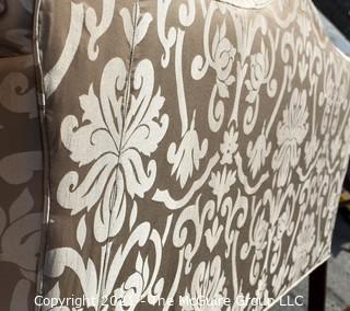 Beige and White Damask Upholstered Sofa. Measures approximately 77" wide 