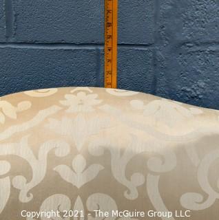 Beige and White Damask Upholstered Sofa. Measures approximately 77" wide 