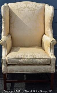 Yellow Damask Upholstered Wing Back Chair