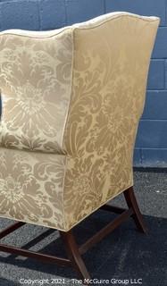 Yellow Damask Upholstered Wing Back Chair