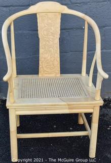 Henredon Asian Chinoiserie White Lacquer Cane Seat Dining Chair.