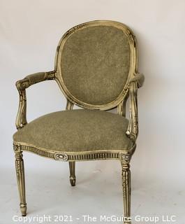 Adams Upholstered Arm Chair by Hickory Chair Furniture in Rustic Silver. 