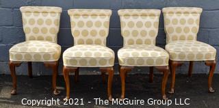 Set of 4  Dining Side Chairs, Upholstered in Asian Style Fabric. 