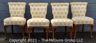 Set of 4  Dining Side Chairs, Upholstered in Asian Style Fabric. 