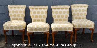 Set of 4  Dining Side Chairs, Upholstered in Asian Style Fabric. 