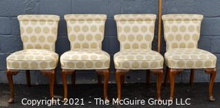 Set of 4  Dining Side Chairs, Upholstered in Asian Style Fabric. 