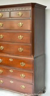 Baker Mahogany Chippendale Style Chest on Chest Highboy with 8 Drawers;44"W x 67"T 