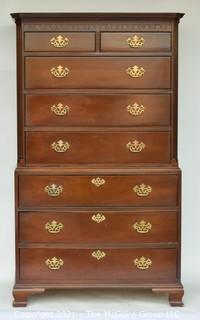 Baker Mahogany Chippendale Style Chest on Chest Highboy with 8 Drawers;44"W x 67"T 