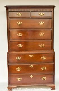 Baker Mahogany Chippendale Style Chest on Chest Highboy with 8 Drawers;44"W x 67"T 