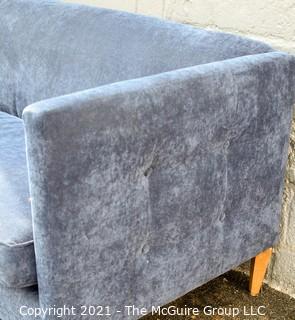 Blue Plush Upholstered Sofa. 