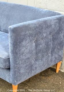 Blue Plush Upholstered Sofa. 