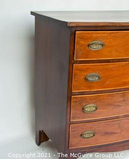 Victorian Veneered Walnut Bow Front Chest Of Drawers with Brass Hardware; 38" tall x  21" deep x 41" wide