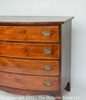 Victorian Veneered Walnut Bow Front Chest Of Drawers with Brass Hardware; 38" tall x  21" deep x 41" wide