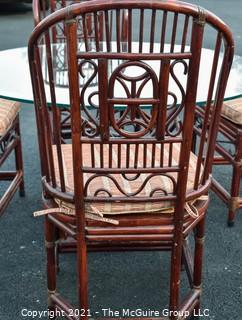 Chinoiserie Chippendale Style Rattan & Bamboo Dining Set with Glass Top Table and Four Cane Seat Chairs .