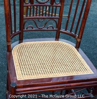 Chinoiserie Chippendale Style Rattan & Bamboo Dining Set with Glass Top Table and Four Cane Seat Chairs .