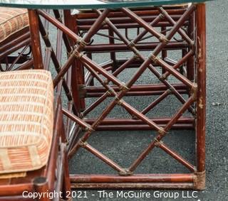 Chinoiserie Chippendale Style Rattan & Bamboo Dining Set with Glass Top Table and Four Cane Seat Chairs .