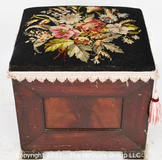 Ottoman Chest with Hinged Needlepoint Lid; 17" square. 