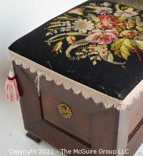 Ottoman Chest with Hinged Needlepoint Lid; 17" square. 