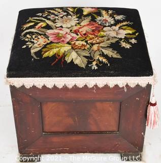 Ottoman Chest with Hinged Needlepoint Lid; 17" square. 