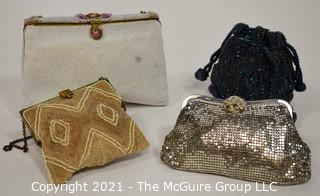 Four Antique and Vintage Beaded Handbags.  Includes Whiting & Davis Clutch & Walborg Clutch with Mirror and Satin Coin Purse. 