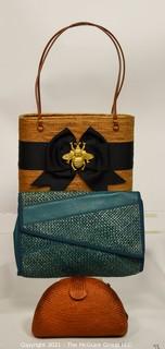 Three (3) Straw Handbags including Bosom Buddy and Bonwit Teller. 