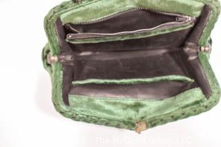 Vintage Green Cesare Piccini Cut Velvet Handbag , Made in Florence, Italy