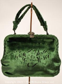 Vintage Green Cesare Piccini Cut Velvet Handbag , Made in Florence, Italy