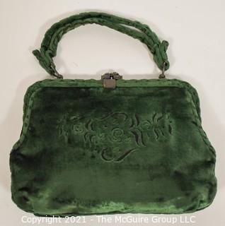 Vintage Green Cesare Piccini Cut Velvet Handbag , Made in Florence, Italy