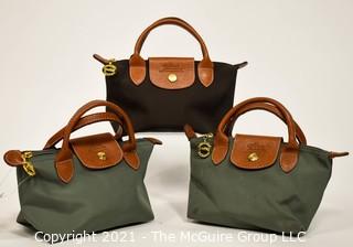 Three Small Longchamp Le Pliage Foldable Small Tote Bag, One New with Tags. 