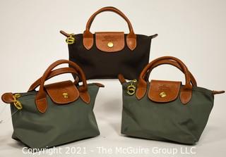 Three Small Longchamp Le Pliage Foldable Small Tote Bag, One New with Tags. 