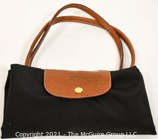 Longchamp Le Pliage Foldable Large Tote Bag with Leather Handles and Flap. 