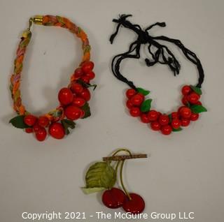 Two Fruity Necklaces and One Cherry Brooch. 