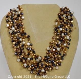 Multi Color Baroque Freshwater Pearl 6 Strand Necklace