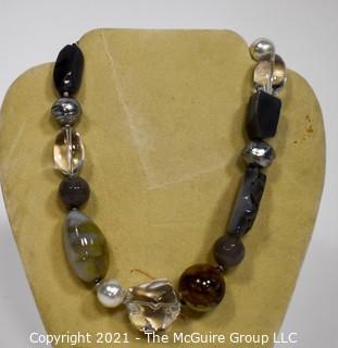 Philippe Ferrandis Paris Semiprecious Grey Agate Quartz Jumbo Bead Necklace