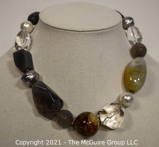 Philippe Ferrandis Paris Semiprecious Grey Agate Quartz Jumbo Bead Necklace