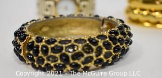 Three Costume Jewelry Bangle Bracelets and Watch.  Includes MMA CN & Kenneth Lane (some damage, black enamel beads missing).