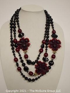 Asian Style Three Strand Lucite Beads with Scattered Pendants Necklace. 