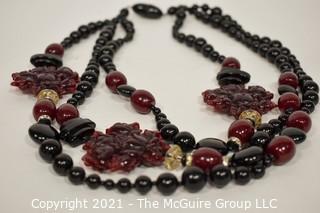 Asian Style Three Strand Lucite Beads with Scattered Pendants Necklace. 