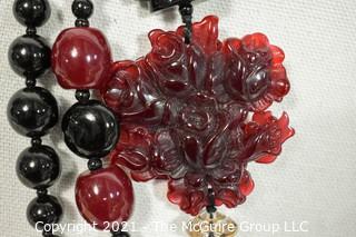 Asian Style Three Strand Lucite Beads with Scattered Pendants Necklace. 