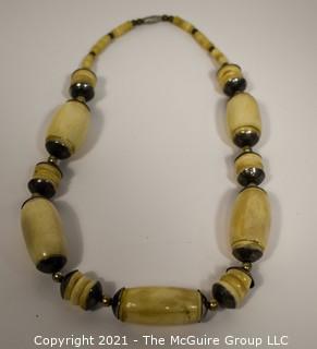 Vintage Tribal Hand Carved Bone Bead Necklace