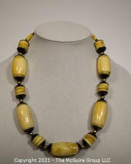 Vintage Tribal Hand Carved Bone Bead Necklace