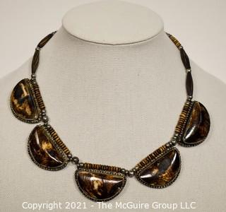 Vintage Tribal Stone or Bone Bead with Metal Bead Necklace