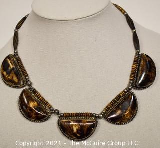 Vintage Tribal Stone or Bone Bead with Metal Bead Necklace